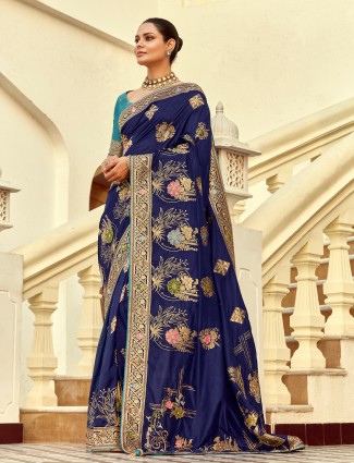 Navy silk saree ideal for wedding events