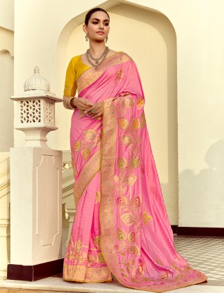 Pink silk saree with beautiful zari detailing