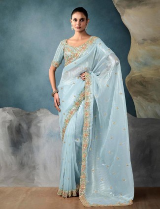 Sky blue tissue silk saree for chic style