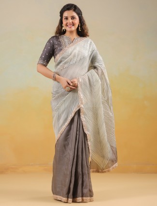 Graceful grey tusser silk saree for wedding functions
