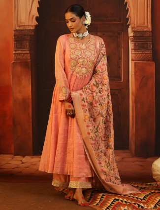 Light pink silk salwar suit with printed dupatta