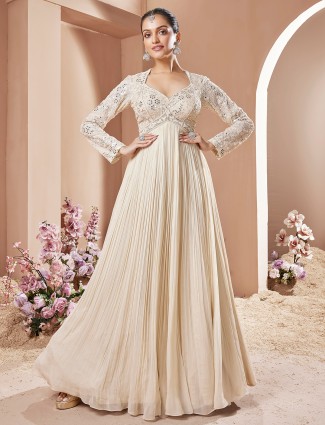 Classic beige floor length georgette anarkali gown