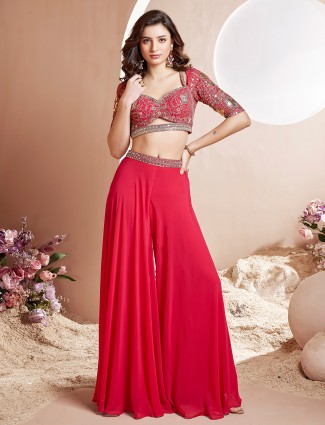 Vibrant magenta georgette palazzo ensemble for women