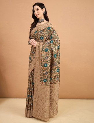 Olive silk saree for party wear