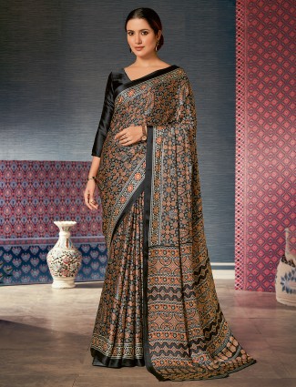 Black printed bhagal puri silk festive wear saree