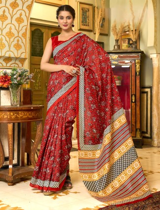 Bhagalpuri silk printed saree in brown