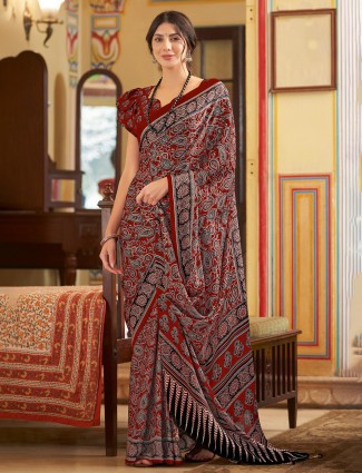 Brown japan silk printed saree
