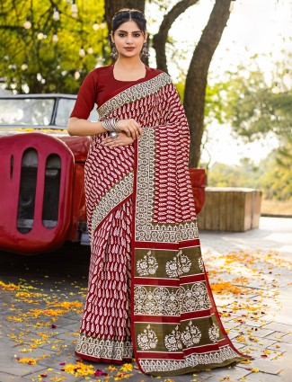 Maroon bhagalpuri silk printed saree for women