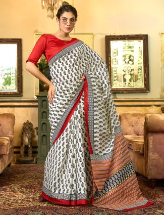 Off white bhagalpuri silk printed saree
