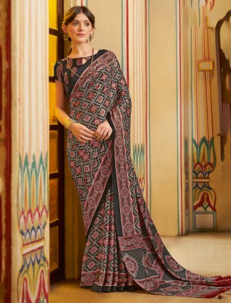 Black printed japan silk saree