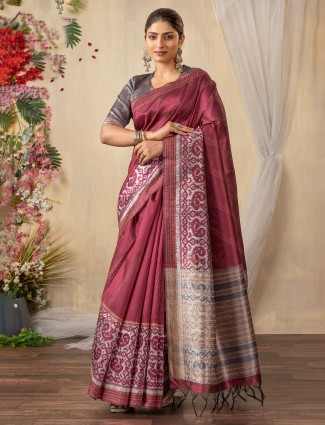 Shynthetics wine printed saree