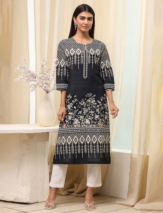 Black casual silk kurti with print