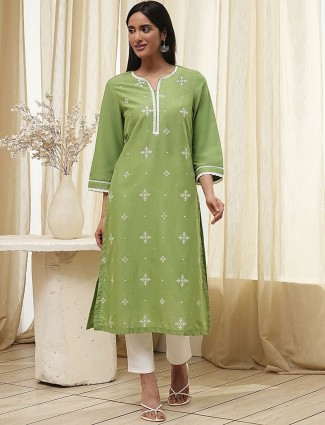 Pista green printed kurti in cotton silk