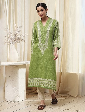 Pista green Silk printed kurti