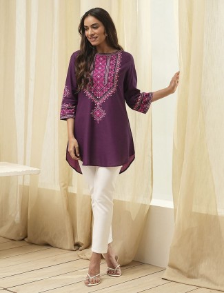 Purple casual cotton silk printed kurti