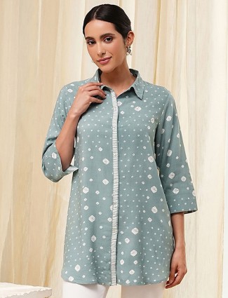 Cotton sage green printed kurti for women