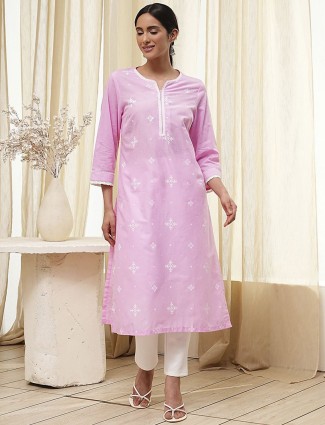 Pink printed cotton silk kurti