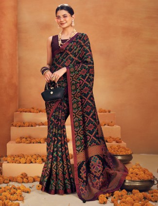 Black printed partywear saree in georgette