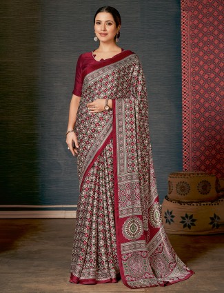 Maroon crepe saree with attractive print 