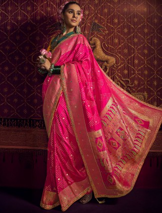 Pink wedding wear saree in premium silk