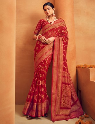 Red festive special saree in soft georgette