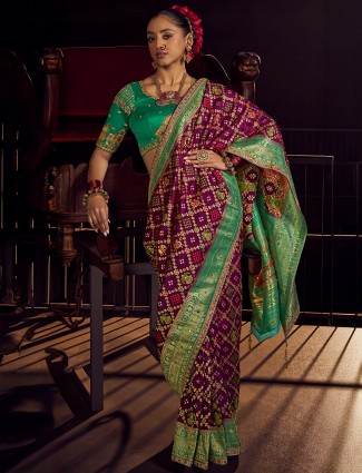 Wine silk zari worked saree