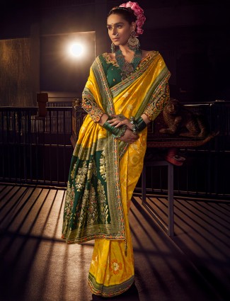 Yellow silk saree with zari work