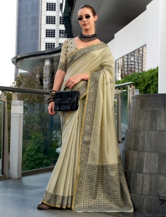 Dark beige linen tissue silk saree