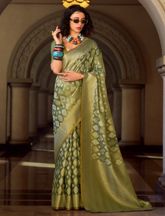 Olive silk saree for party wear