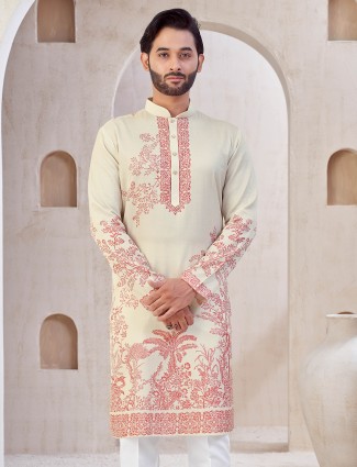 Beige cotton festive wear kurta pajama