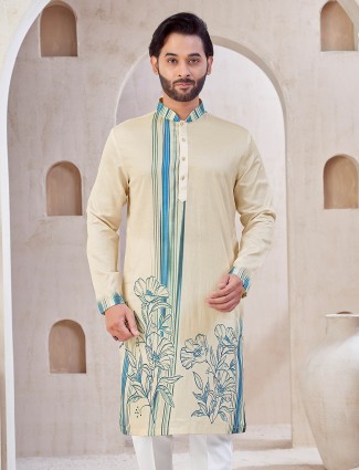 Shaded beige cotton kurta suit for men