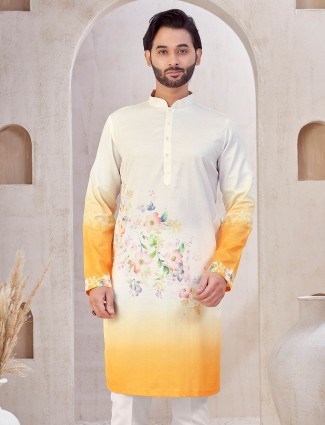 Yellow and cream shaded cotton kurta suit
