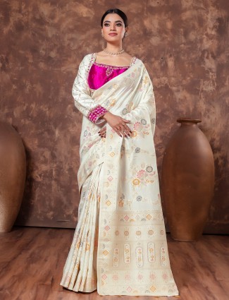 Dola silk zari weaving saree in cream