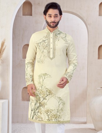 Cream festive special men cotton kurta suit