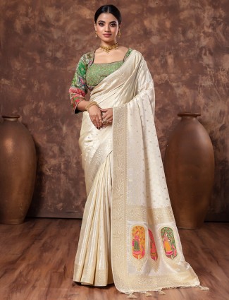 Tissue silk zari weaving saree in cream