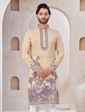 Dark beige cotton kurta suit with classy print