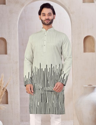 Grey printed men kurta suit in cotton