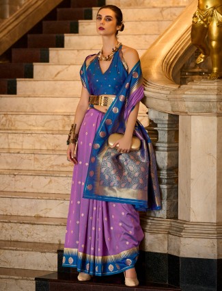 Banarasi silk lilac purple saree with zari weaving