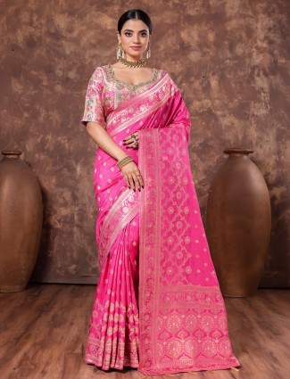 Magenta dola silk saree with zari weaving