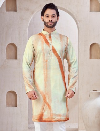 Pista green cotton printed kurta suit