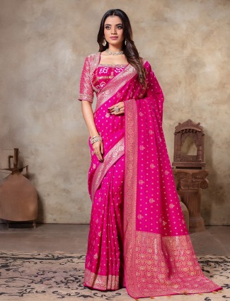 Rani pink festive wear saree in dola silk for women