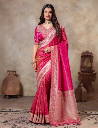 Rani pink wedding special tissue silk saree