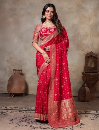 Red dola silk saree for wedding wear