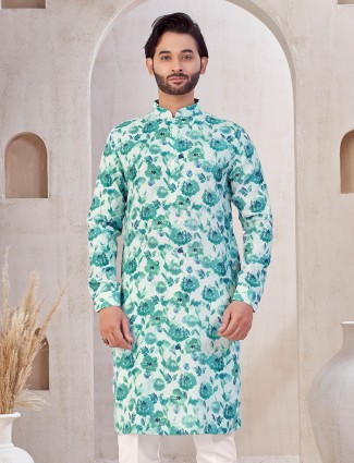 White cotton kurta pajama with print