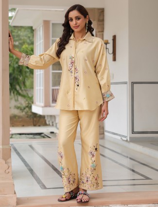 Beige silk tencel co-ord set for party