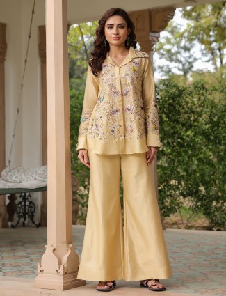 Beige pakistani co-ord set in silk tencel