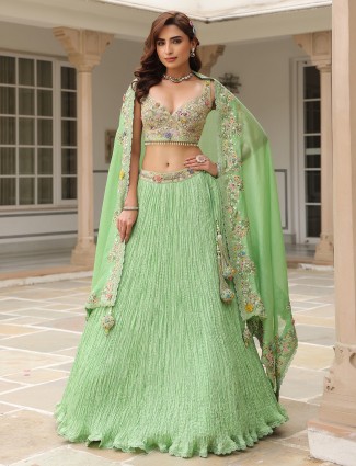 Light green lahenga choli in silk and organza