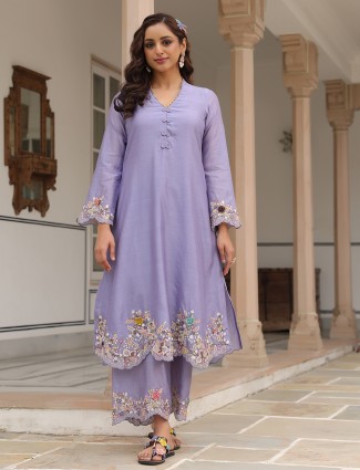 Light purple chanderi silk kurti set for women