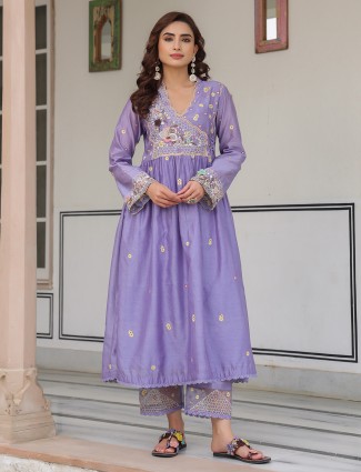 Light purple kurti set for women in chanderi silk