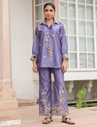 Light purple silk tencel co-ord set for women